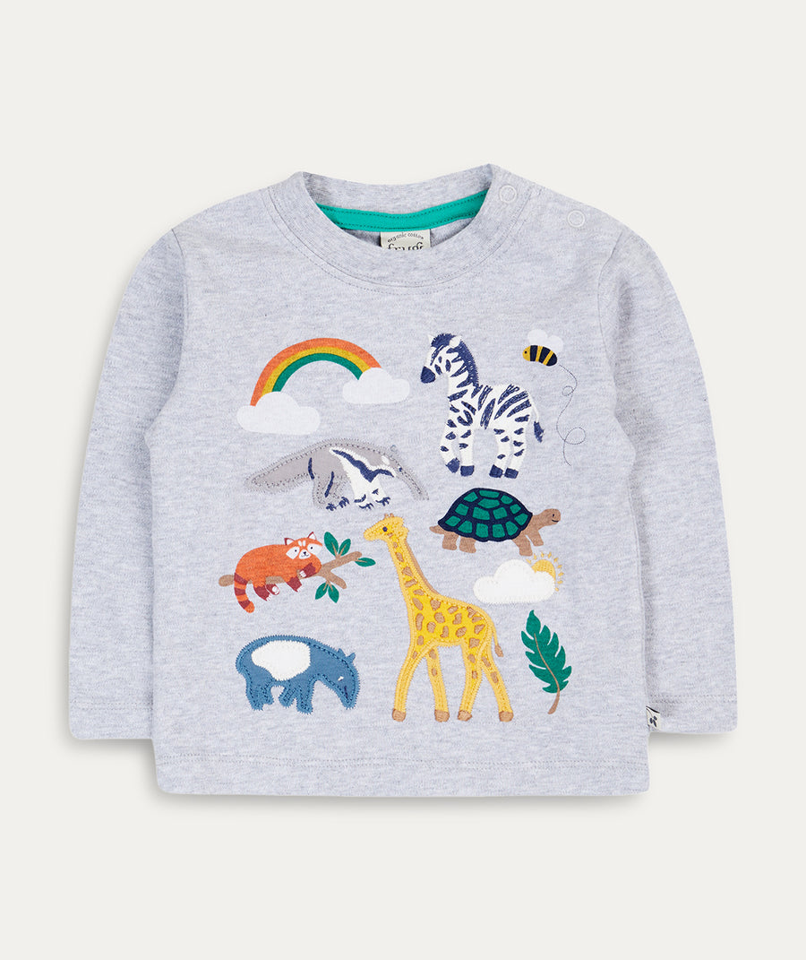 Adventure Applique Top - Grey Marl/Go Wild Animals