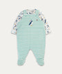 Footed Dungaree Gift Set - Puffin Pals/Moss Stripe