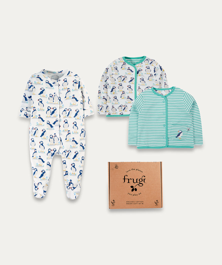 Adorable Babygrow Gift Set - Puffin Pals/Moss Stripe