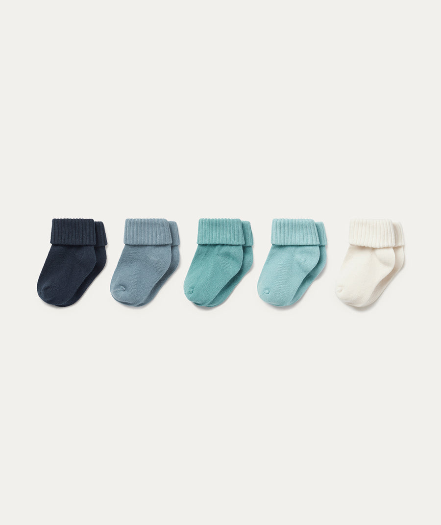 Ribbed Socks 5 Pack - Blue Mix