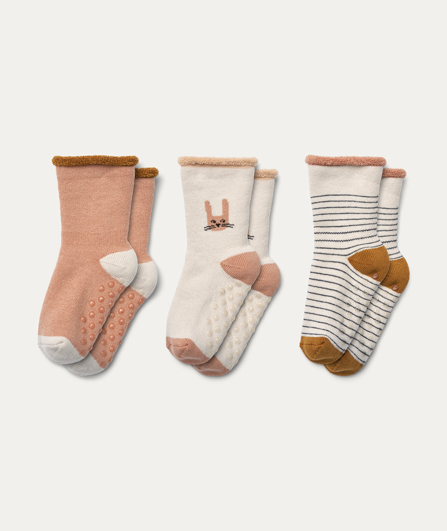 3 Pack Eloy Anti slip Baby Socks - Bunny / Sandy mix