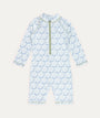 3/4 Sleeve Sunsuit -  Bubbles Whale Print