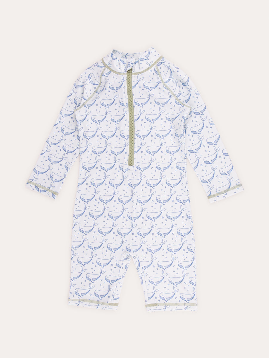 3/4 Sleeve Sunsuit -  Bubbles Whale Print