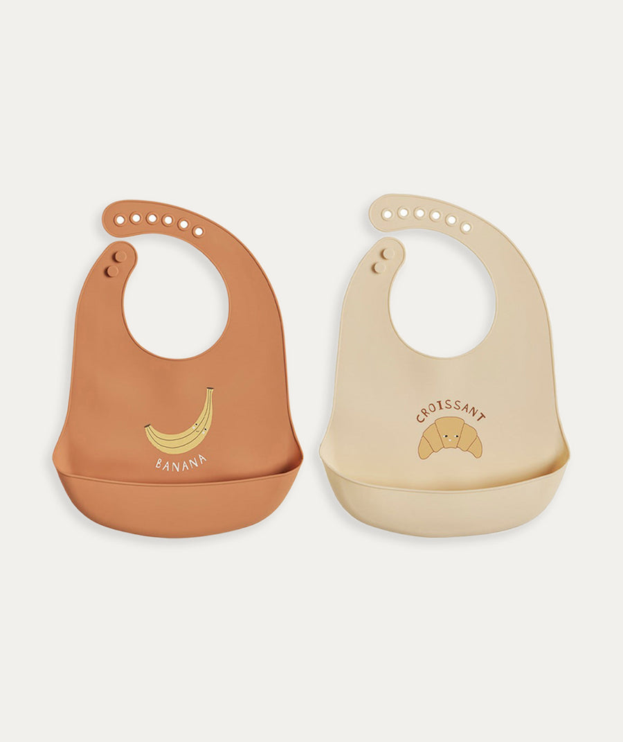 Yummy Silicone Bib - Pack of 2: Caramel / Butter